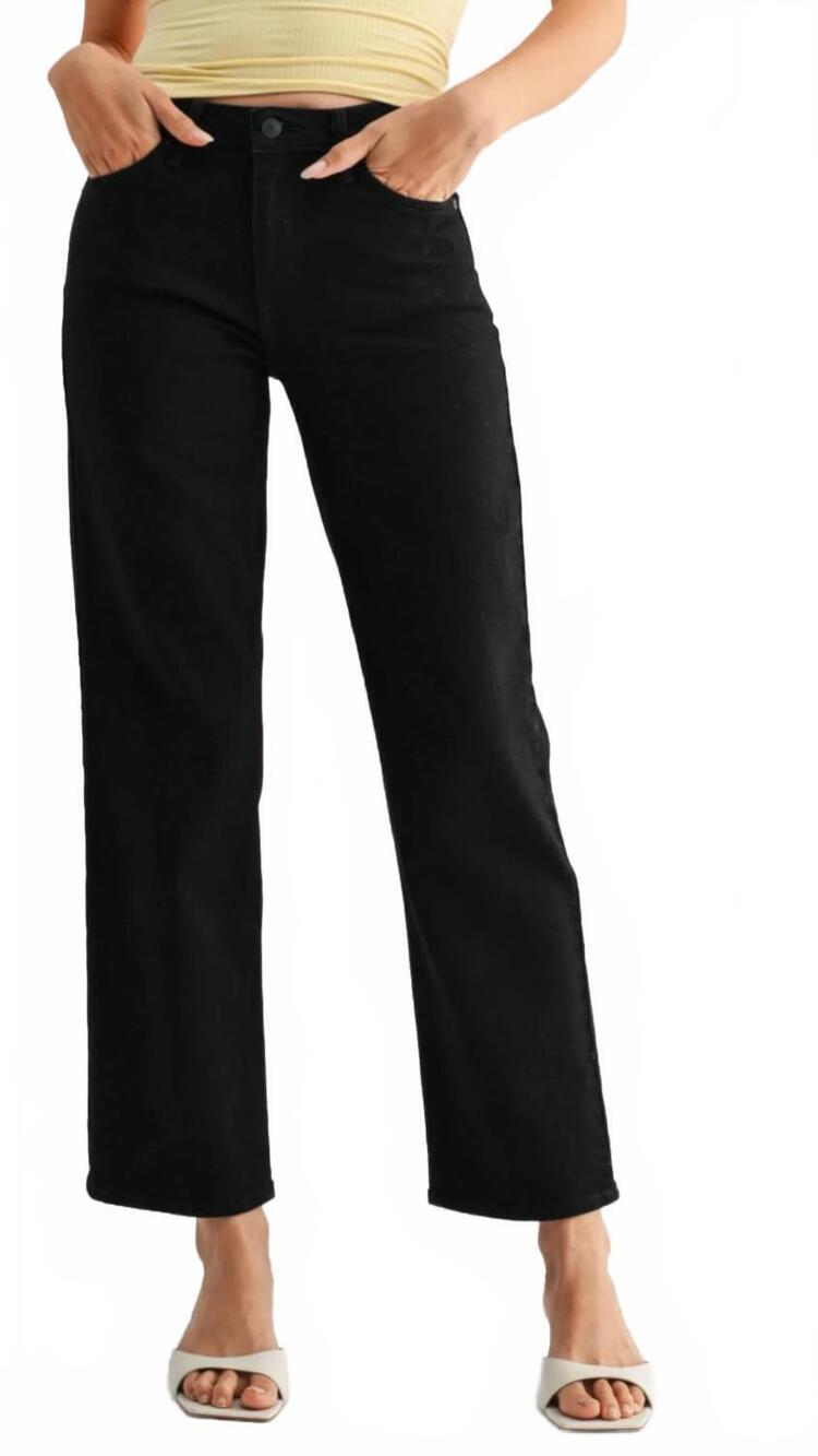 NEW JUST BLACK DENIM mid rise stretchy straight jeans in black